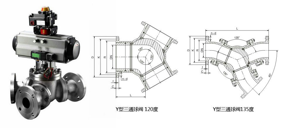 氣動(dòng)Y型三通球閥結(jié)構(gòu)圖